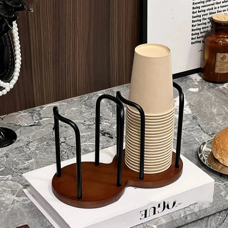 Wood Disposable Cup Dispenser Rack with Extended Stick - Storage Stand
