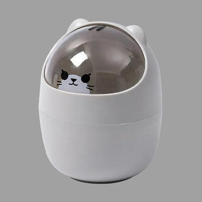 Desktop Wastebasket with Lid | Cartoon Storage Bin | Makeup Organizer