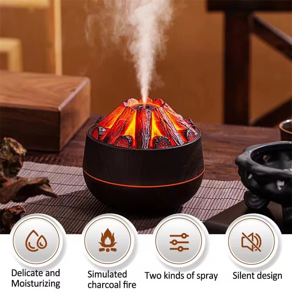 300ml Charcoal Flame Ultrasonic Humidifier Aromatherapy Diffuser