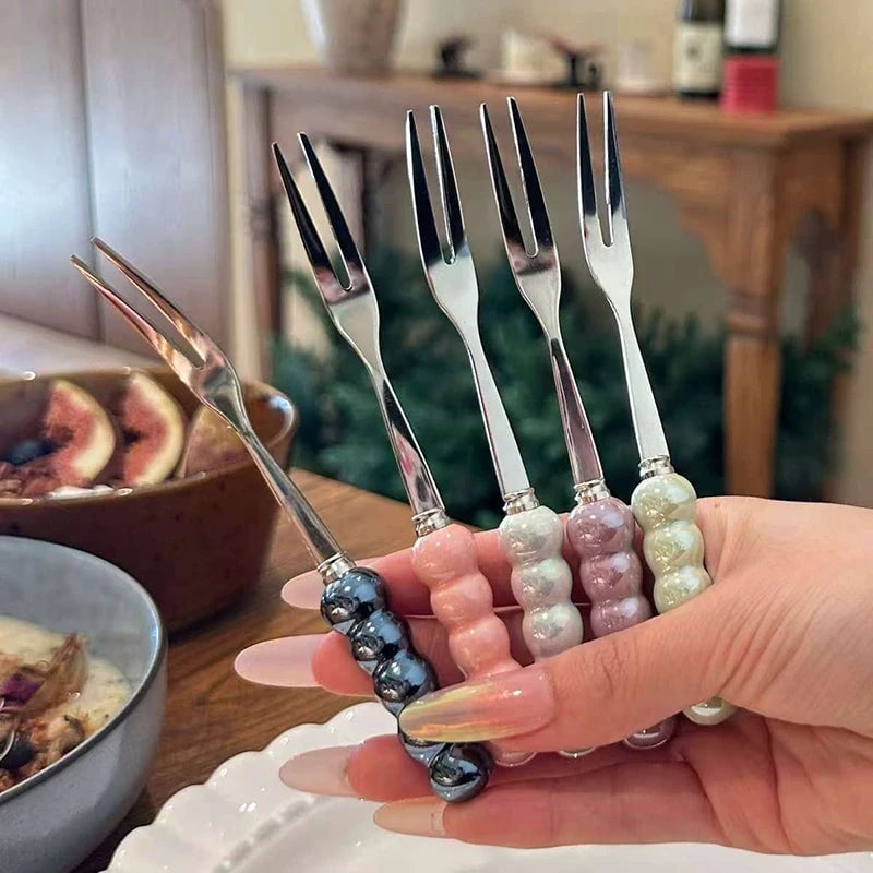 4-Tine Stainless Steel Dinner Forks Set Korean Cutlery Kitchen
