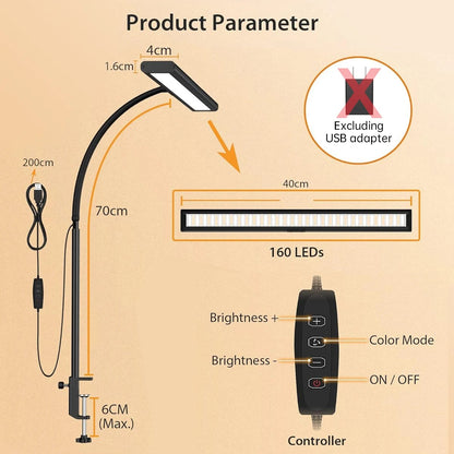 LED Desk Lamp Stepless Dimming Eye-Care Adjustable Gooseneck Light