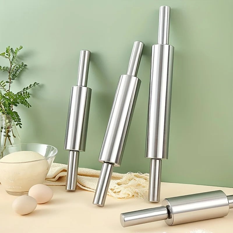 Heavy-Duty Stainless Steel Rolling Pin Anti-Slip Handle Baking