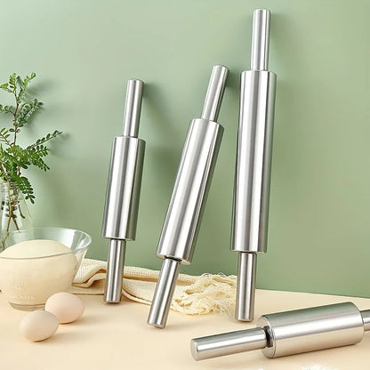 Heavy-Duty Stainless Steel Rolling Pin Anti-Slip Handle Baking