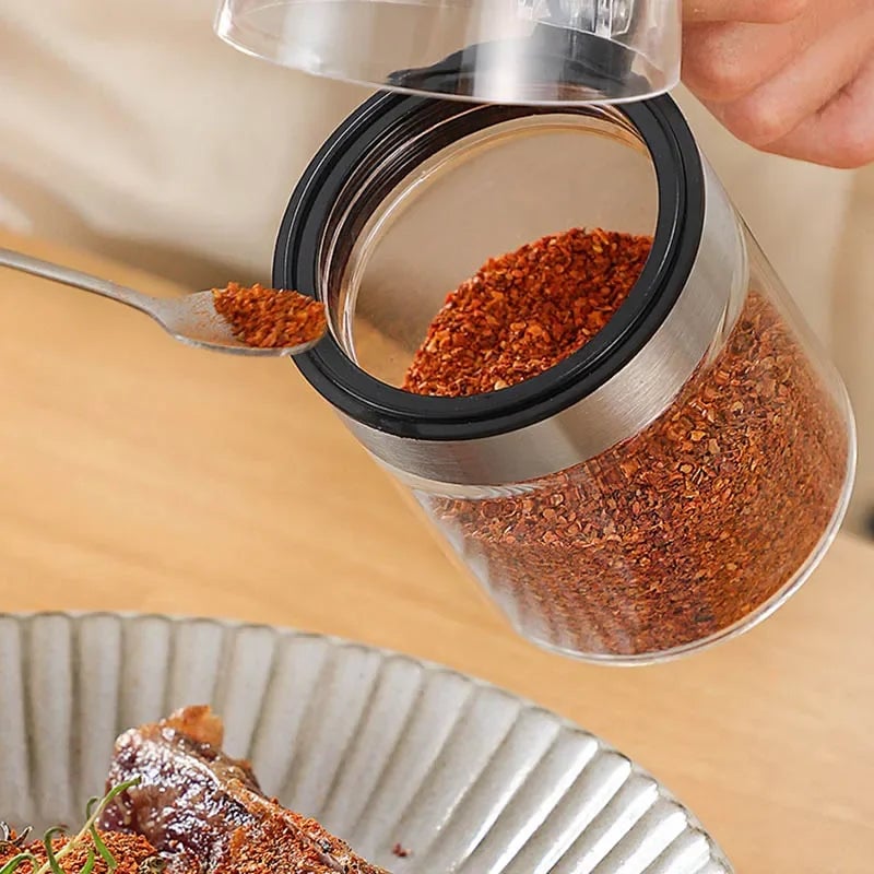 Clear Glass Spice Jars with Airtight Lids & Spoons - Mini Storage Set
