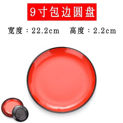 Round Red Melamine Plate - Durable Plastic Self-Service Tableware