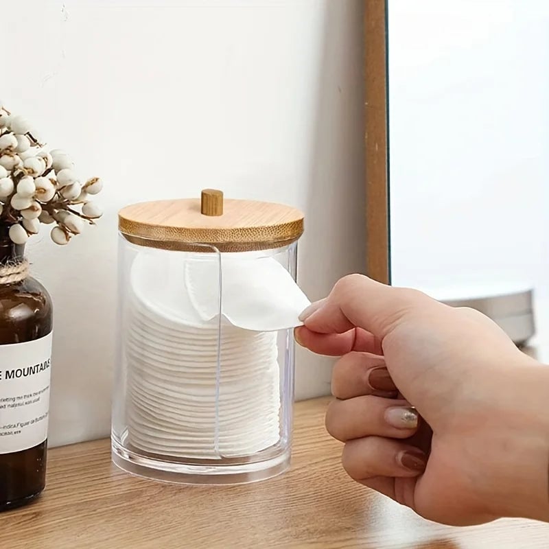 Clear Acrylic Round Makeup Organizer Cotton Pad Swab Holder 1-2Pcs