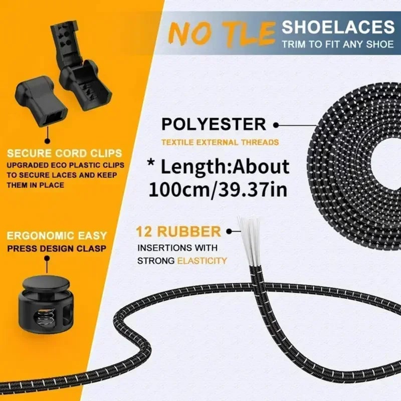 Elastic No Tie Shoelaces with Lock - Stretching Sneaker Hiking