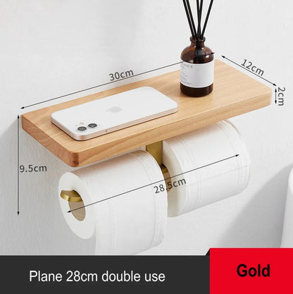 Beech Wood Toilet Paper Holder with Phone Storage Bathroom Organizer