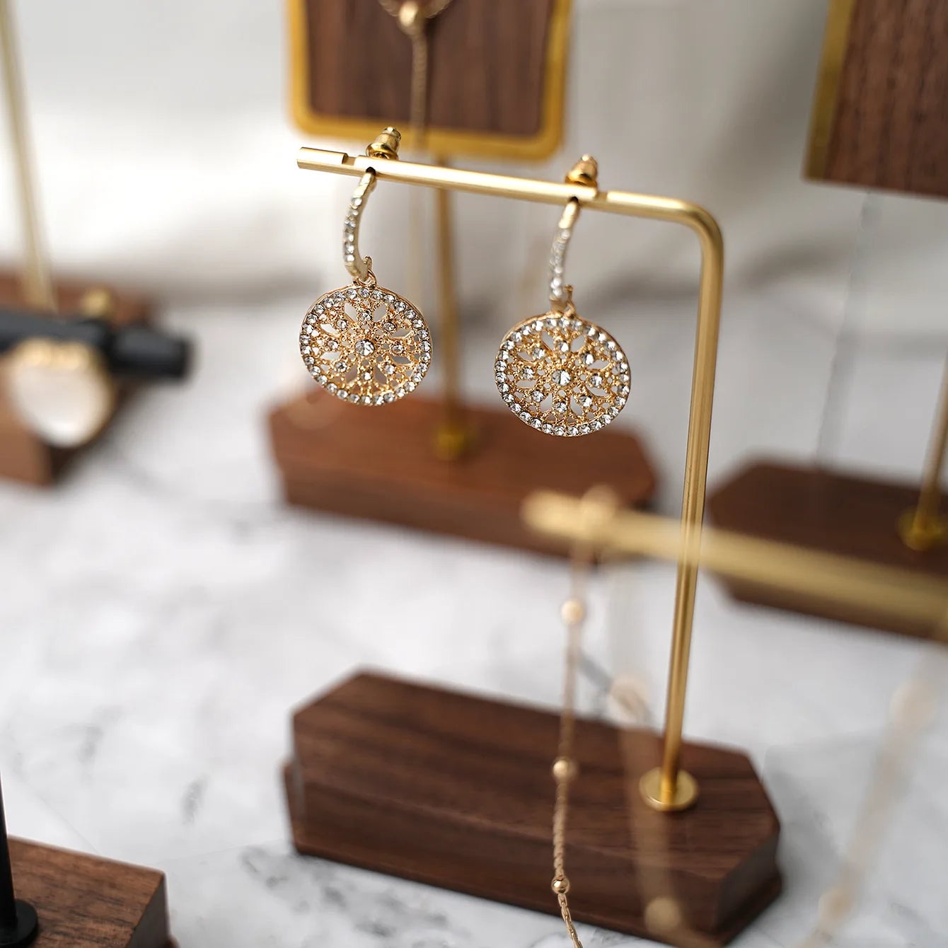 Copper Wood Jewelry Display Stand - Necklace Earrings Organizer