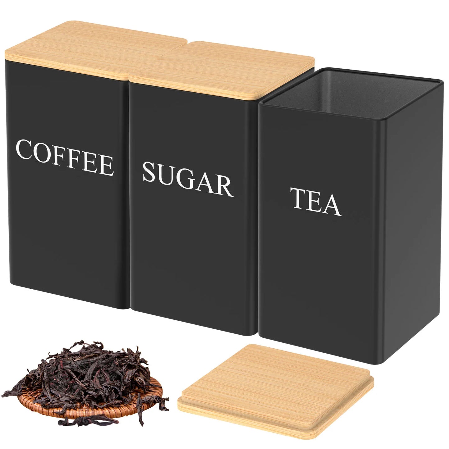 3Pcs Vacuum Sealed Stainless Steel Coffee Bean Tea Sugar Jars Set