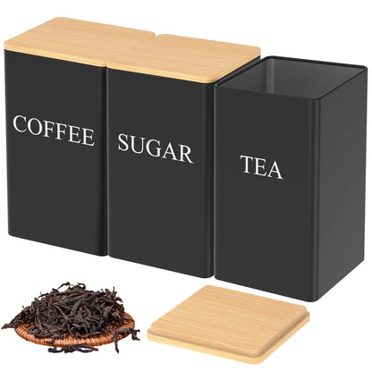 3Pcs Vacuum Sealed Stainless Steel Coffee Bean Tea Sugar Jars Set