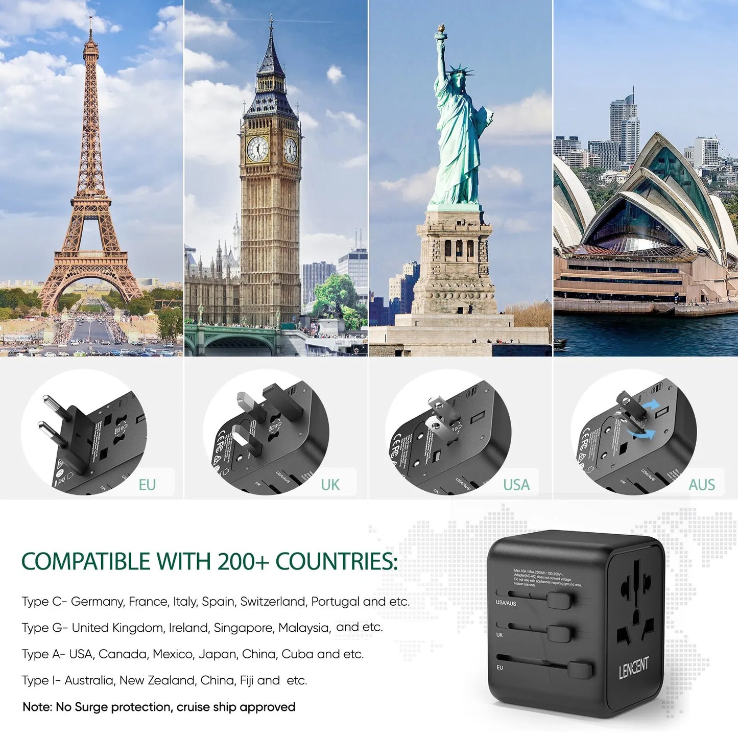 Universal Travel Adapter 2 USB Ports EU UK USA AUS Plug Charger