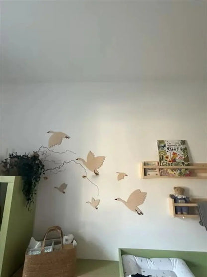 6pcs Scandinavian Wooden Flying Goose Wall Decor Stickers Nursery
