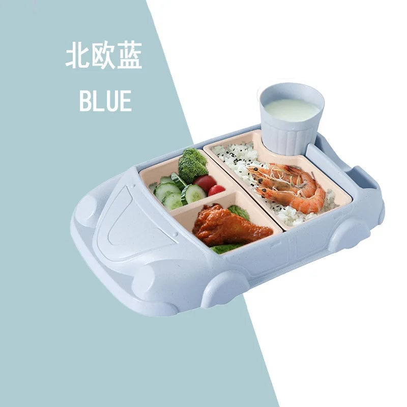 Bamboo Fiber Car Shaped Baby Feeding Bowl with Divided Grids