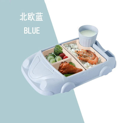 Bamboo Fiber Car Shaped Baby Feeding Bowl with Divided Grids