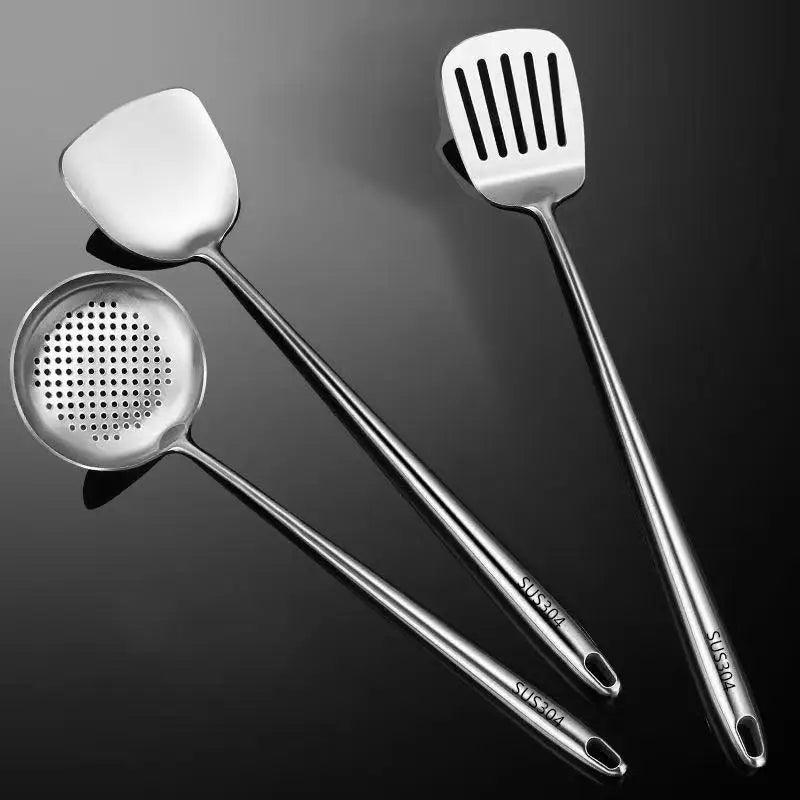 304 Stainless Steel Wok Spatula & Slotted Turner Rice Spoon Set