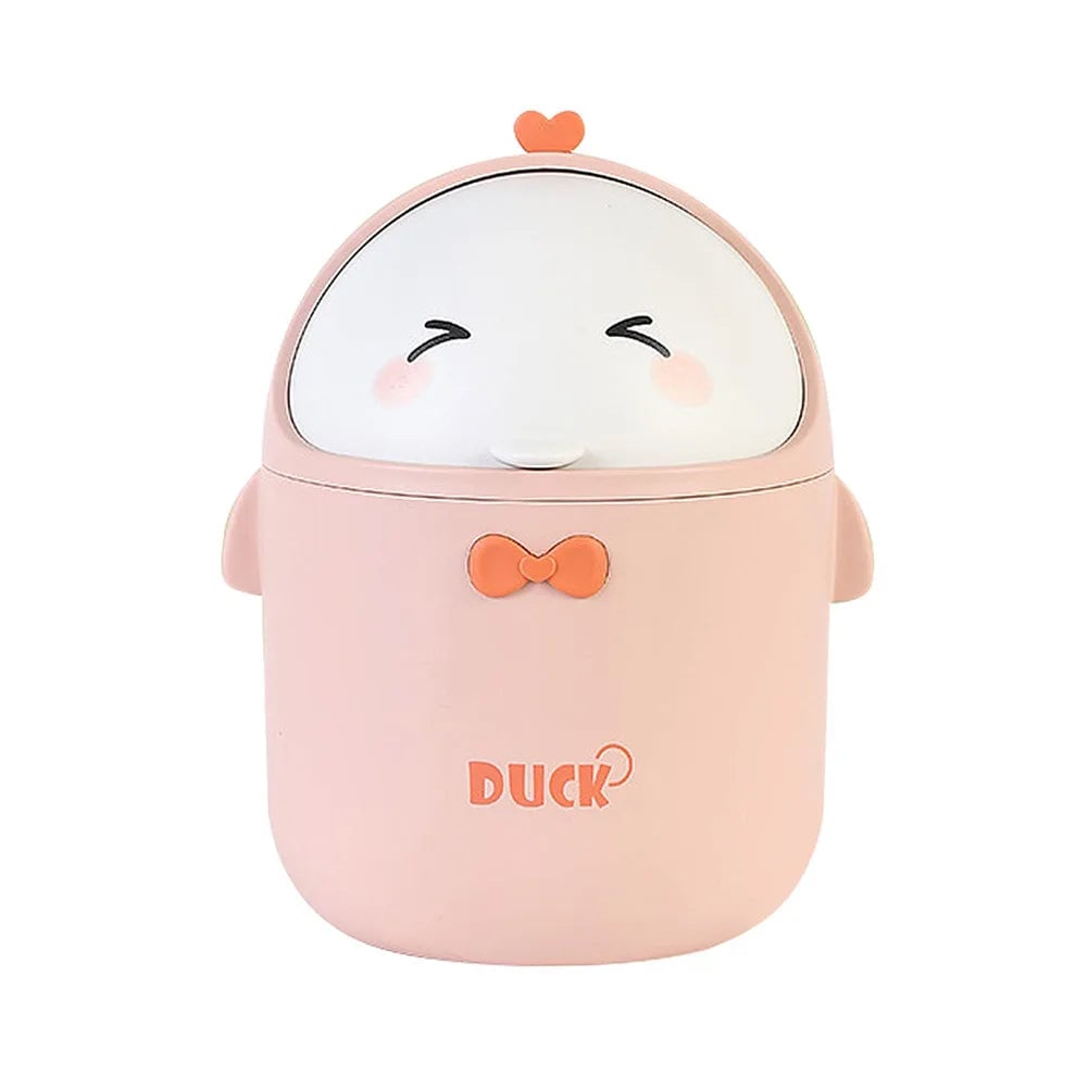 Mini Desktop Trash Can with Lid - Portable Cute Cartoon Design