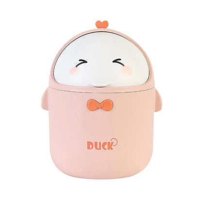 Mini Desktop Trash Can with Lid - Portable Cute Cartoon Design