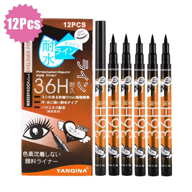 12 Pcs Waterproof Long Lasting Liquid Eyeliner Set Black Brown Blue