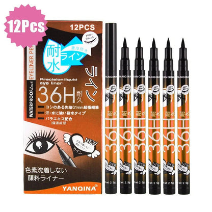 12 Pcs Waterproof Long Lasting Liquid Eyeliner Set Black Brown Blue