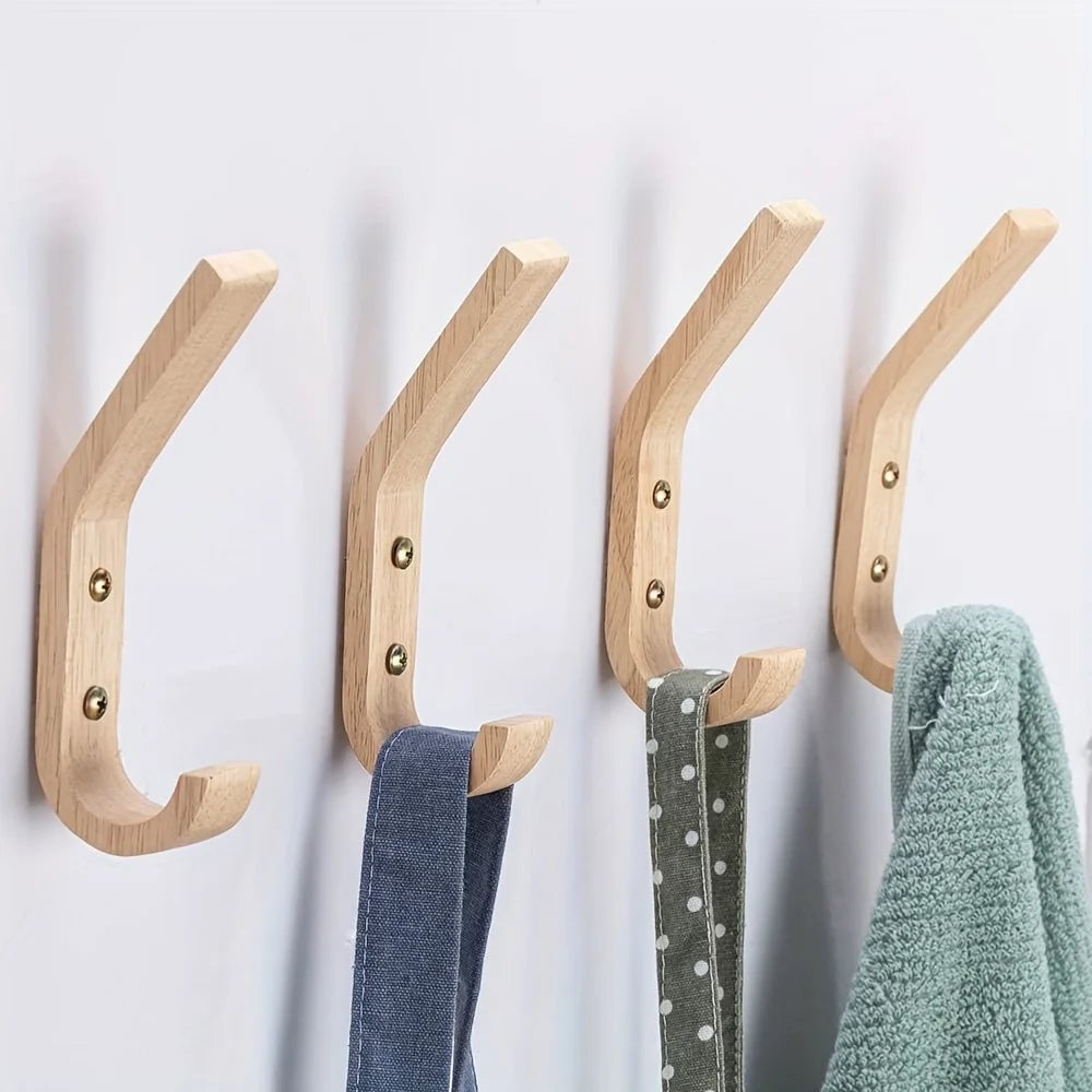 Natural Oak Wall Hooks - Heavy Duty Wooden Coat Hook Organizer