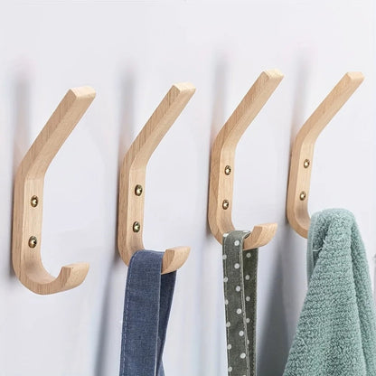 Natural Oak Wall Hooks - Heavy Duty Wooden Coat Hook Organizer