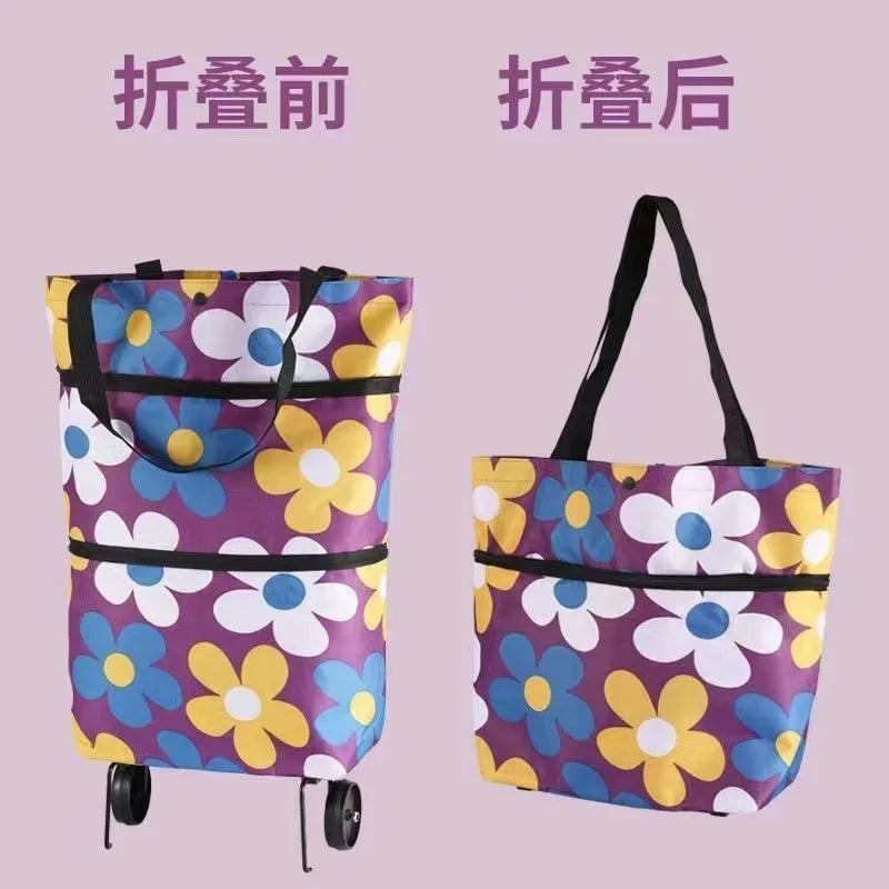 Foldable Shopping Cart with Wheels - Portable Grocery Trolley Backpack