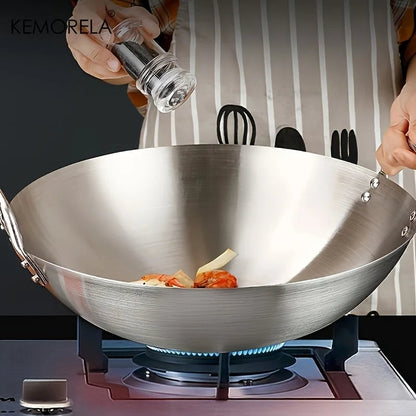 Stainless Steel Wok 26-34cm Double Handle Uncoated Chef Pan