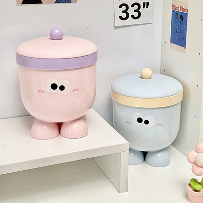Mini Desktop Trash Can with Lid - Countertop Waste Basket Blue Pink