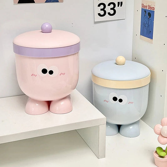 Mini Desktop Trash Can with Lid - Countertop Waste Basket Blue Pink