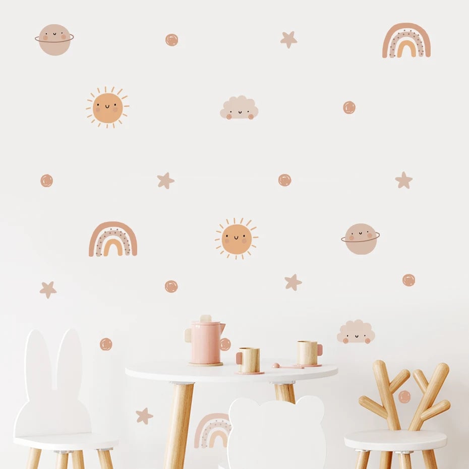 Watercolor Rainbow Sun Nursery Wall Decals - Removable Kids Stickers