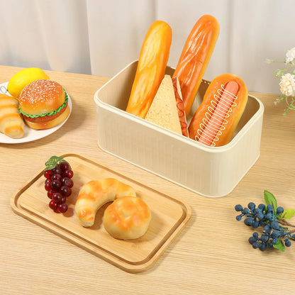 Metal Bread Box with Bamboo Lid & Ventilation Holes Storage