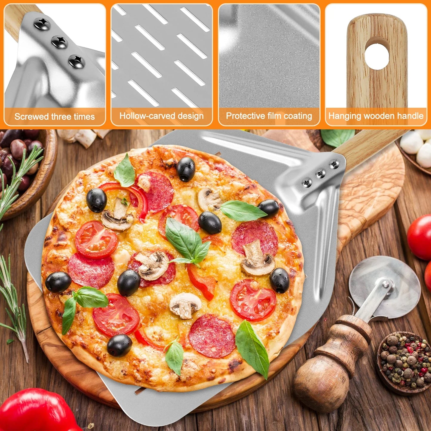Metal Non-Stick Pizza Peel 6.5/10/12 Inch Wood Handle Shovel