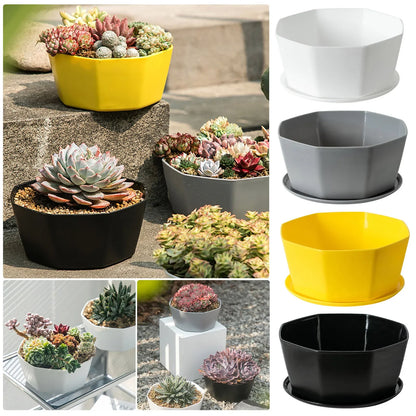 Plastic Plant Pots with Drainage Holes & Saucers Set 1/3/4pcs Indoor
