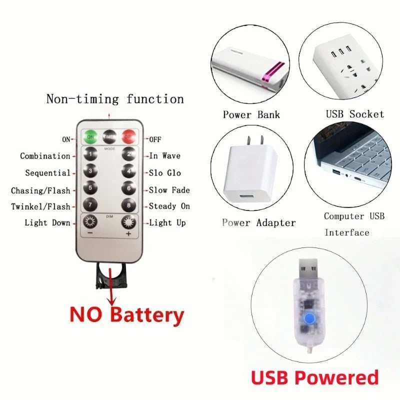 3x3M USB LED Curtain Lights 8 Modes Remote Control Christmas Wedding