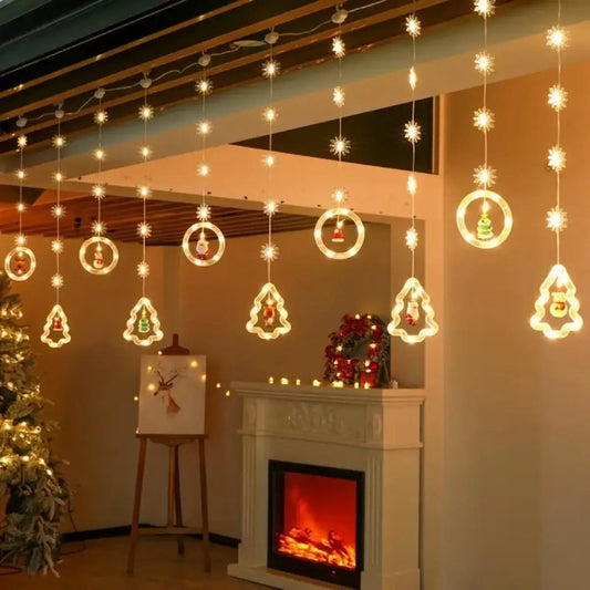 Santa LED Curtain Lights 10 Figures Remote Control Christmas Decor