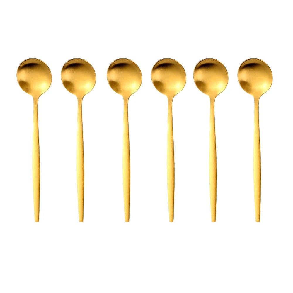 Gold Stainless Steel Coffee Spoons Set - 6 Piece Dessert Teaspoons