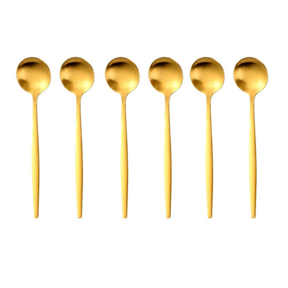Gold Stainless Steel Coffee Spoons Set - 6 Piece Dessert Teaspoons