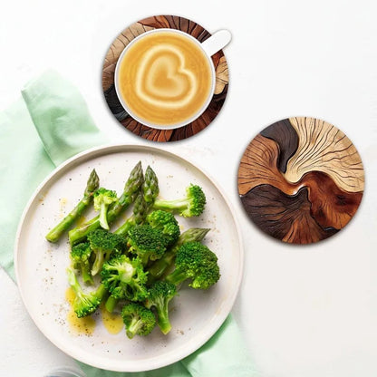 Wooden Coasters Set of 6 - Swirl Pattern Coffee Tea Bar Decor
