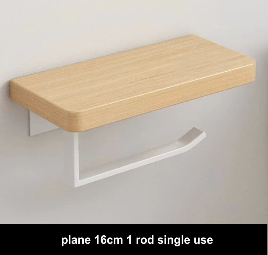 Beech Wood Toilet Paper Holder with Phone Storage Bathroom Organizer