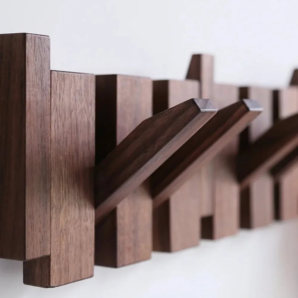 Wall Mounted Wood Coat Rack 8 Hooks Piano Key Shaped Entry Porch
