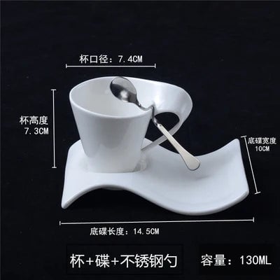 European Ceramic Espresso Cup Set with Spoon & Holder - 3-Piece