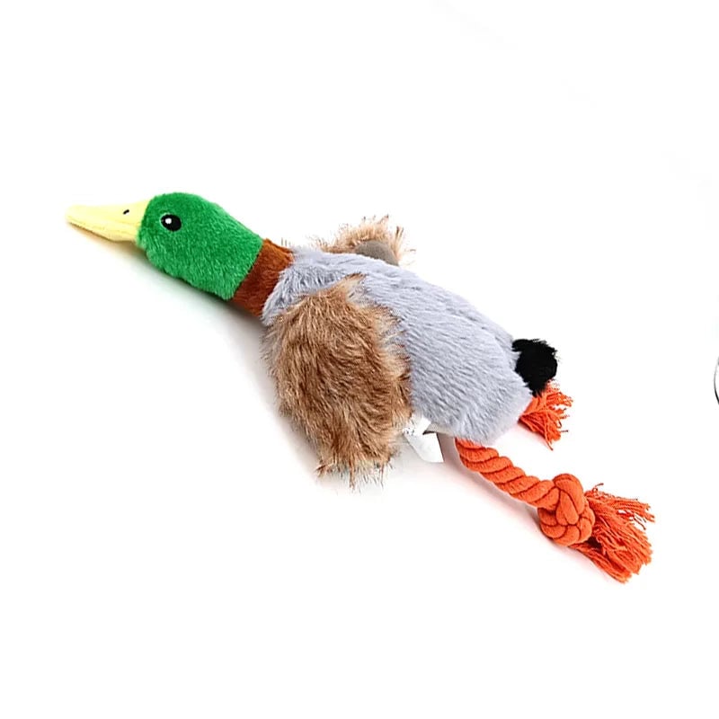 Plush Duck Squeaky Dog Chew Toy with Rope - Dental Cleaning Sound