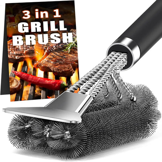 Stainless Steel BBQ Grill Cleaning Brush with Scraper Tool