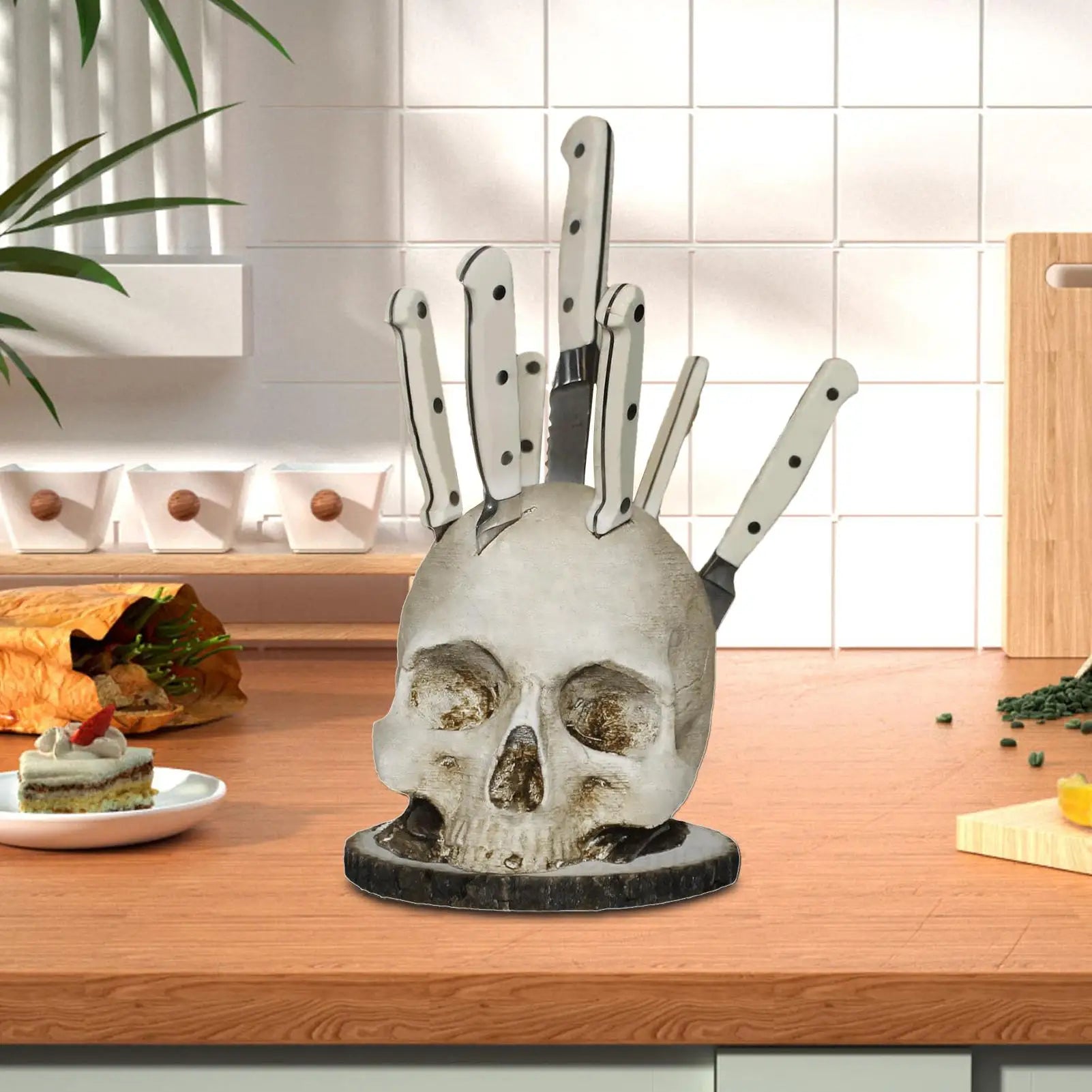 Skull Head Kitchen Knife Rack Countertop Storage Organizer Tool Holder
