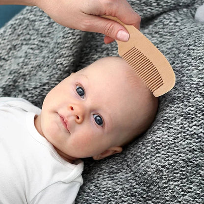 Natural Wool Wood Baby Hair Brush - Gentle Massage Comb for Newborns