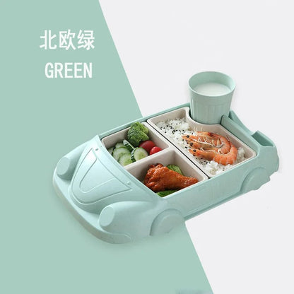 Bamboo Fiber Car Shaped Baby Feeding Bowl with Divided Grids