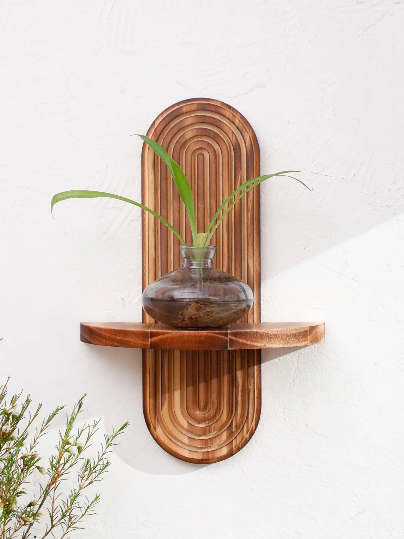 Rustic Boho Wooden Wall Shelves Charcoal Geometric Oval Display