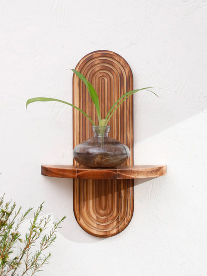 Rustic Boho Wooden Wall Shelves Charcoal Geometric Oval Display