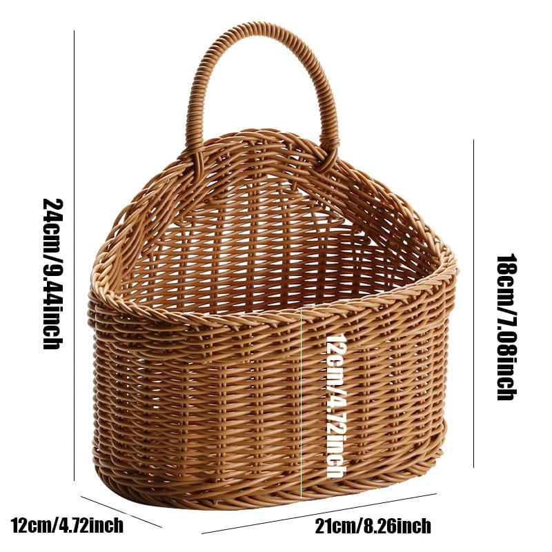 Wall Mounted Rattan Plastic Fruit Vegetable Storage Basket Hanging